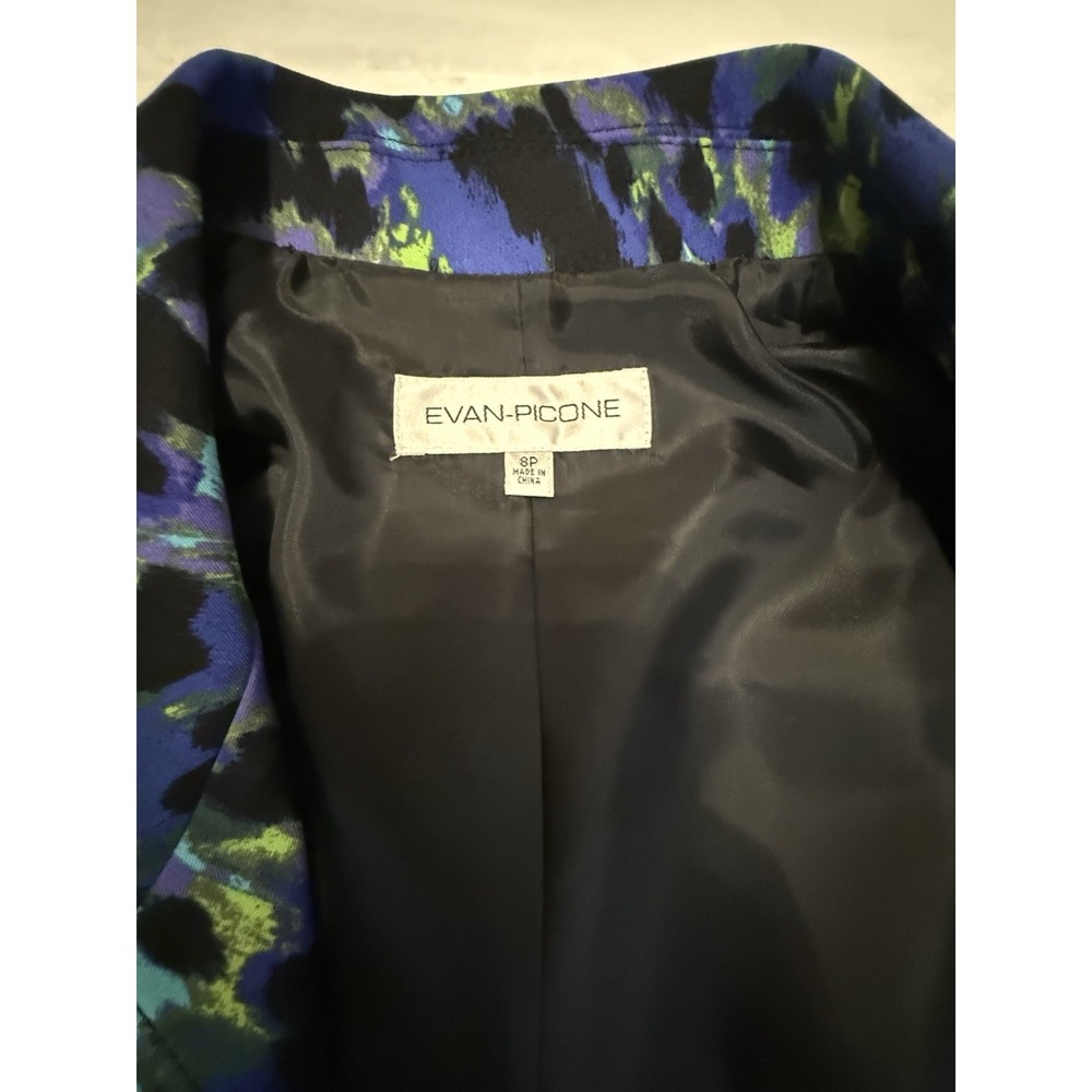 EVAN-PICONE 8P Purple Black Lime Abstract Print Open Front Blazer NWT - Picture 5 of 10